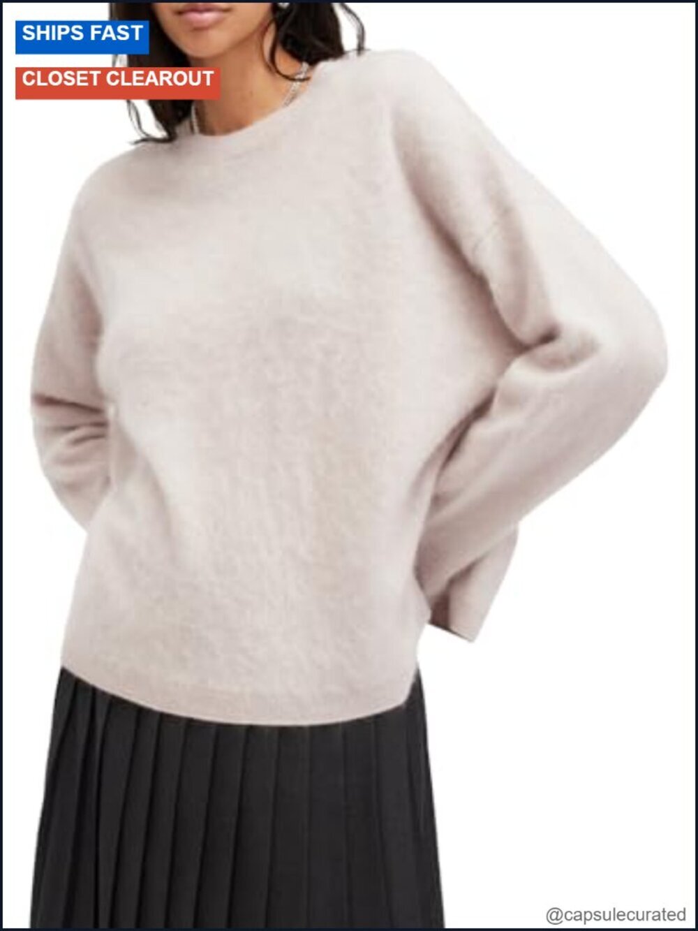 100% Cashmere Pullover Cream Neck Long Sleeve